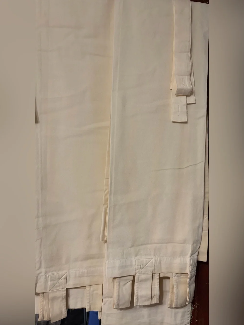 Pottery Barn Tab Top Curtains & Holdbacks Set White Linen Look 6 Pcs
